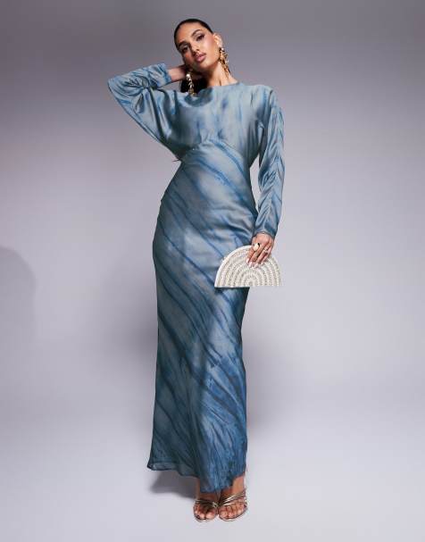 ASOS DESIGN – Sukienka maxi z długimi nietoperzowymi rękawami w abstrakcyjny wzór - view 1