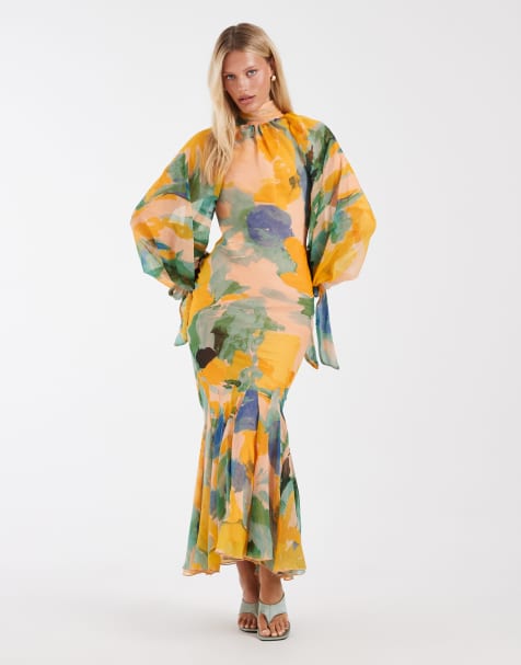 ASOS DESIGN sukienka maxi z golfem i dołem godet we wzór kwiatowy - view 1