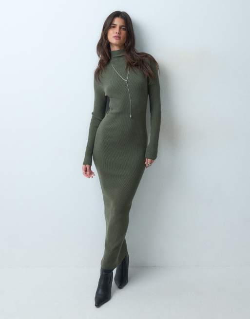 ASOS DESIGN sukienka maxi z golfem w kolorze khaki, 2 z 4