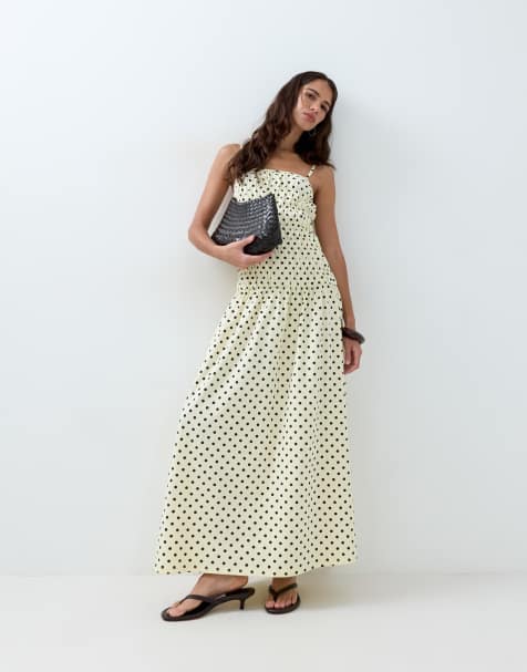 ASOS DESIGN sukienka maxi z marszczoną talią w żółte kropki - view 1