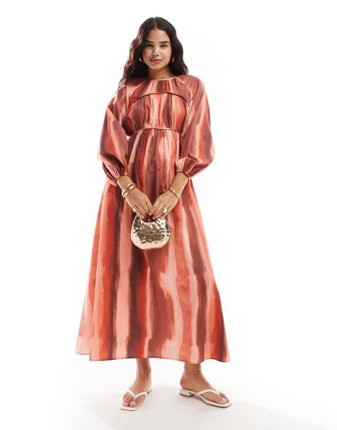 ASOS DESIGN – Sukienka maxi z marszczonymi szwami w paski z efektem tie-dye - view 1