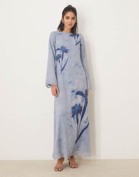 ASOS DESIGN – Sukienka maxi z nieobszytym brzegiem we wzór - view 1