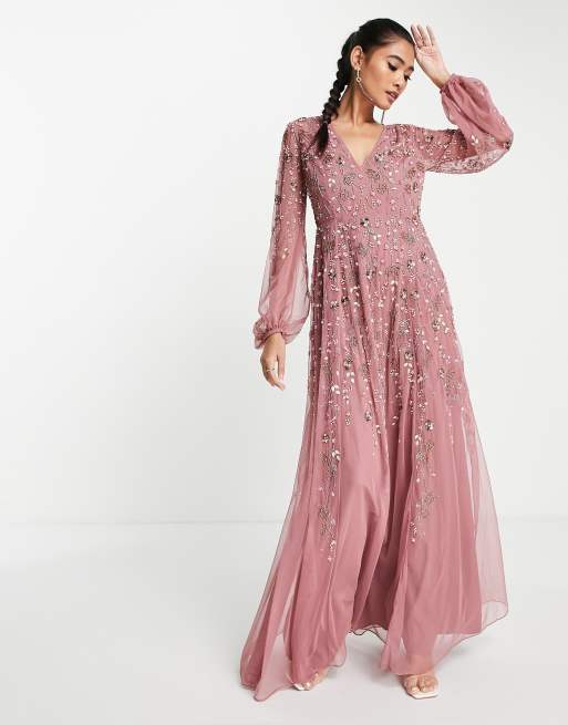 ASOS DESIGN – Sukienka maxi z obszernymi rękawami i subtelnymi kwiatowymi zdobieniami