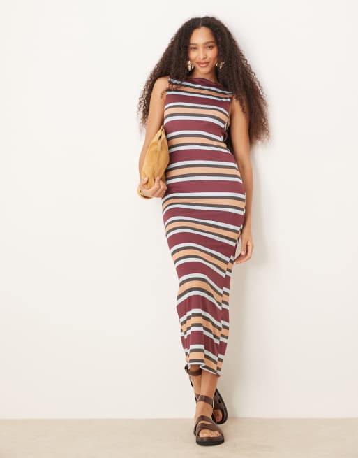 ASOS DESIGN – Sukienka maxi z odkrytymi plecami i prostym dekoltem w paski, 2 z 4