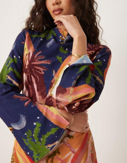 ASOS DESIGN – Sukienka maxi z prostym dekoltem w wakacyjny wzór, 2 z 4