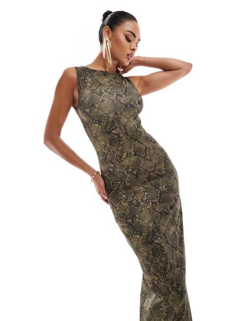 ASOS DESIGN – Sukienka maxi z prostym dekoltem we wzór skóry węża