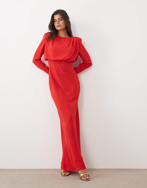 ASOS DESIGN sukienka maxi z rękawami batwing w czerwieni - view 1