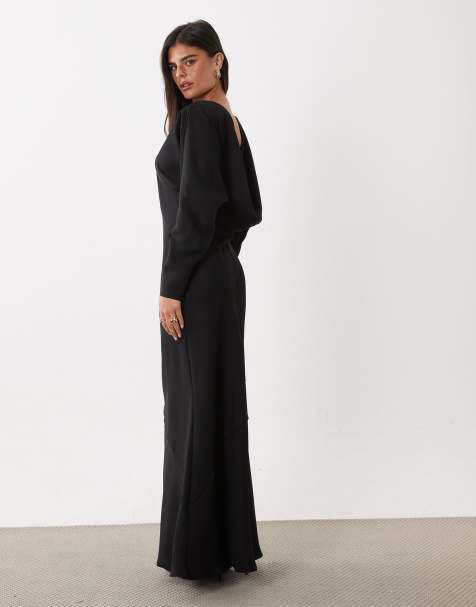 ASOS DESIGN sukienka maxi z rękawami nietoperzowymi i drapowanym tyłem w czerni - view 1