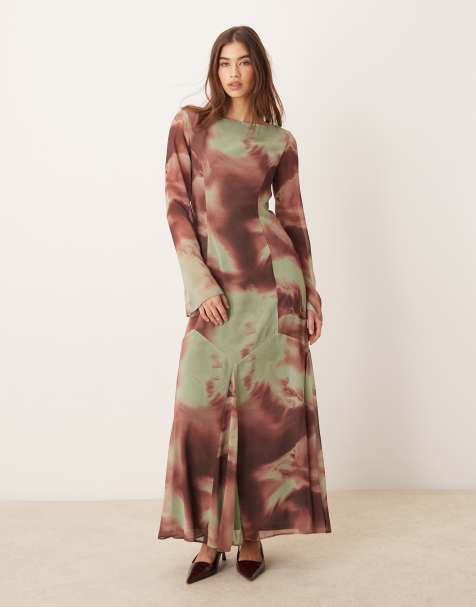 ASOS DESIGN godet hem maxi dress in smudge print