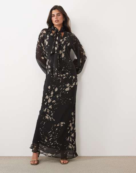 ASOS DESIGN sukienka maxi z wiązaniem pod szyją we wzór abstrakcyjnych kropek - view 1