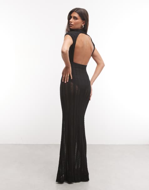 ASOS DESIGN sukienka maxi z wysokim golfem z koronkowej dzianiny w czerni - view 1
