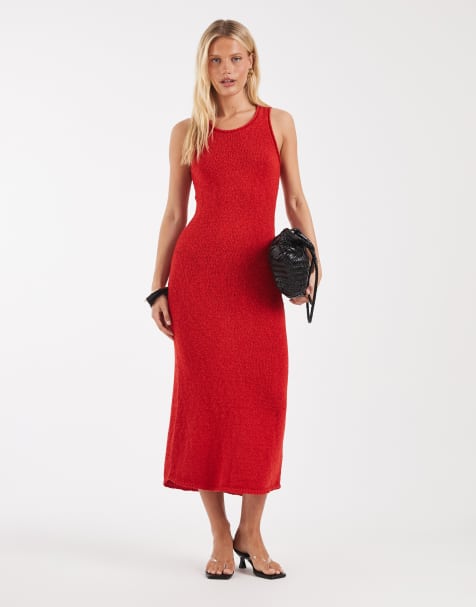 ASOS DESIGN sukienka midaxi racer z melanżowej tkaniny w czerwonym kolorze - view 1