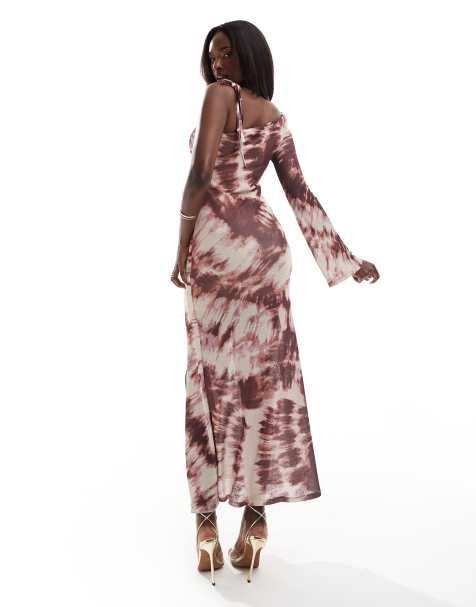 ASOS DESIGN – Sukienka midaxi z jednym rękawem typu dzwon i efektem tie dye - view 1