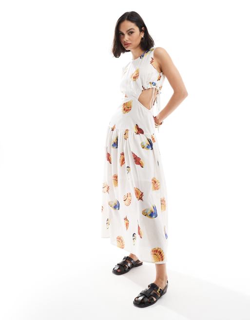 ASOS DESIGN – Sukienka midi bez rękawów z wycięciem we wzór w muszle