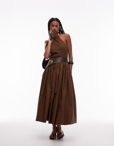 ASOS DESIGN – Sukienka midi na jedno ramię z siateczkową górą i bufiastym dołem - view 1
