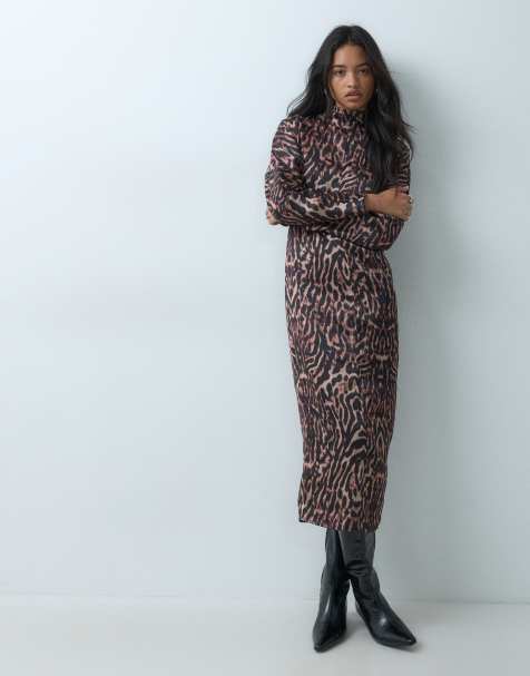 ASOS DESIGN sukienka midi o kroju smock z golfem w panterkę - view 1