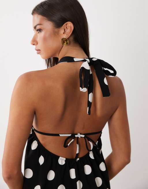 ASOS DESIGN sukienka midi trapezowa w kropki czarno-biała, 3 z 4