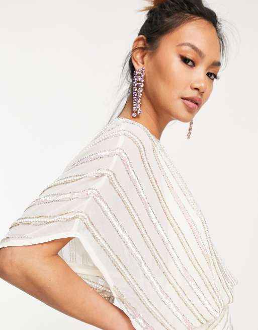 ASOS DESIGN – Sukienka midi w zdobione paski z kopertowym dołem, 3 z 4