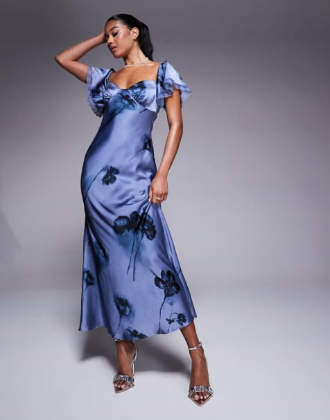 ASOS DESIGN – Sukienka midi z dekoltem bardot i koronkowymi wstawkami, w kwiatowy wzór - view 1