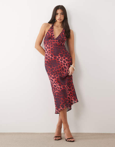 ASOS DESIGN – Sukienka midi z dekoltem halter i nadrukiem w cętki - view 1