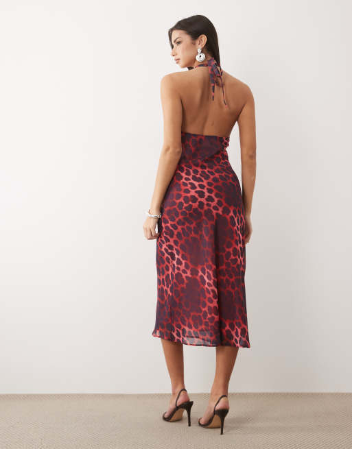 ASOS DESIGN – Sukienka midi z dekoltem halter i nadrukiem w cętki, 4 z 4