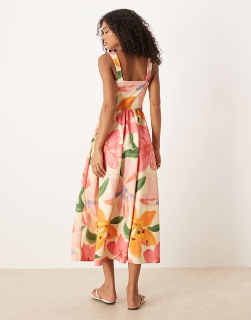 ASOS DESIGN – Sukienka midi z dekoltem karo i wzorem kwiatowym, 4 z 4
