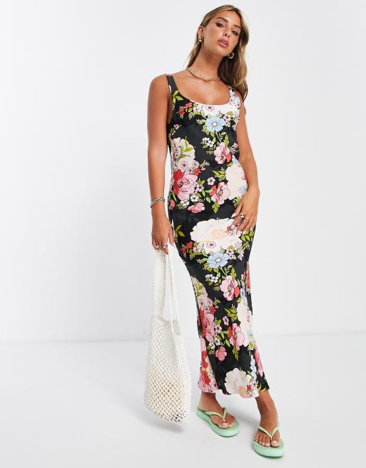 ASOS DESIGN – Sukienka midi z dekoltem w kształcie litery U w kwiatowy wzór