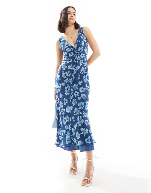 ASOS DESIGN – Sukienka midi z dekoltem w szpic i marszczeniem na biuście
