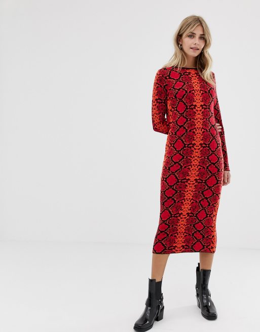 ASOS DESIGN - Sukienka midi z delikatnego splotu we wzór imitujący skórę węża