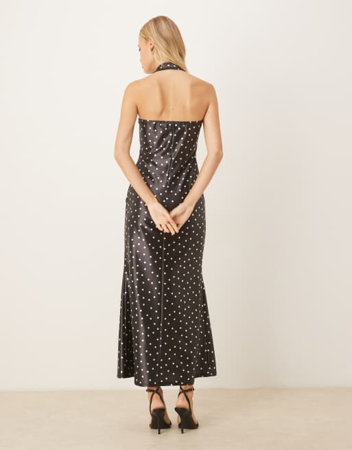 ASOS DESIGN – Sukienka midi z elastycznej satyny w groszki, 3 z 4