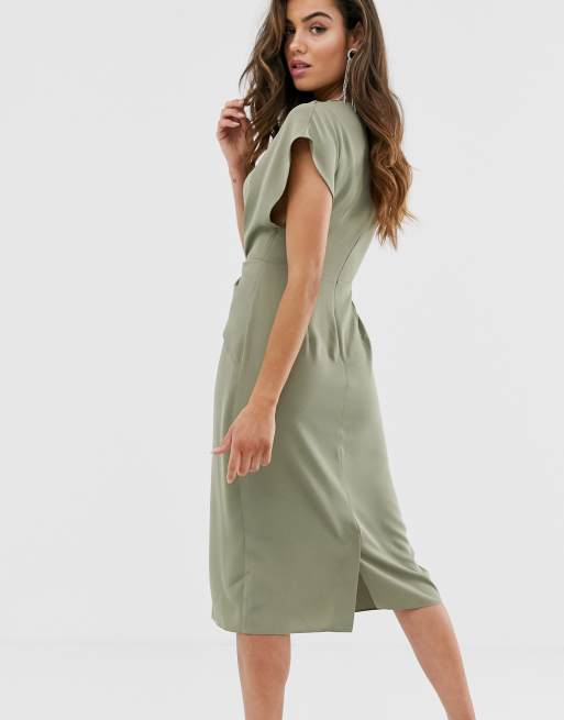 ASOS DESIGN – Sukienka midi z kopertowym, drapowanym przodem, 2 z 4