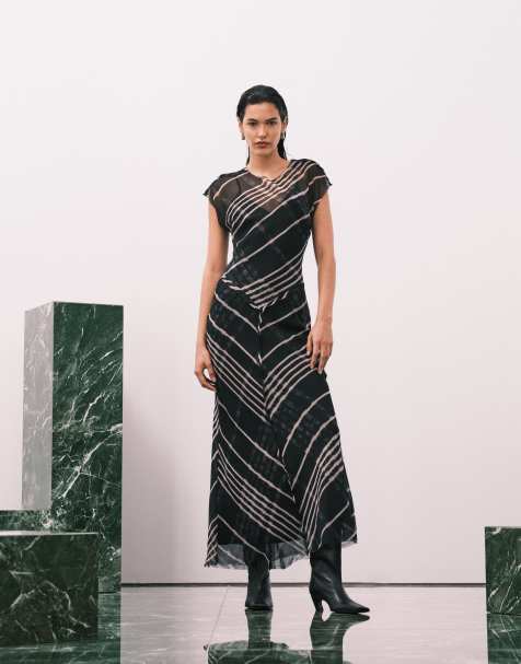 ASOS DESIGN – Sukienka midi z krótkimi rękawkami i obniżonym stanem we wzór w kratkę - view 1