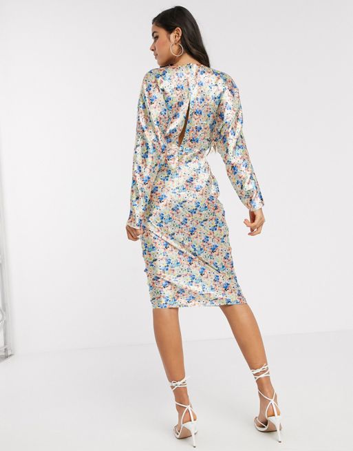 ASOS DESIGN – Sukienka midi z rękawami typu batman i kwiatowym wzorem | ASOS
