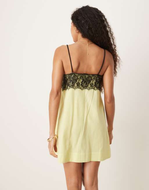 ASOS DESIGN – Sukienka mini na ramiączkach w jasnym kolorze limonki z koronkową warstwą wierzchnią, 3 z 4