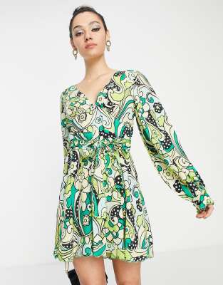 ASOS DESIGN – Sukienka mini typu skater w kwiaty z paskiem