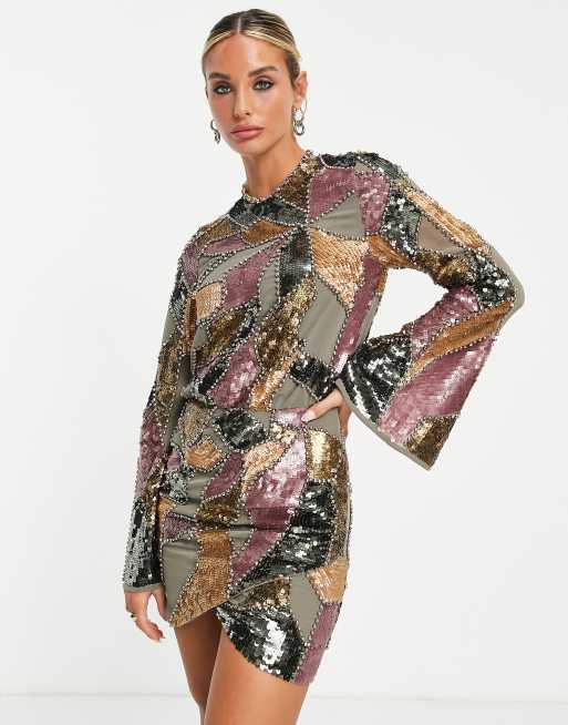 ASOS DESIGN – Sukienka mini w patchworkowy wzór 