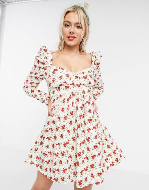 ASOS DESIGN – Sukienka mini w stylu babydoll z profilowanymi miseczkami i kwiatowym wzorem