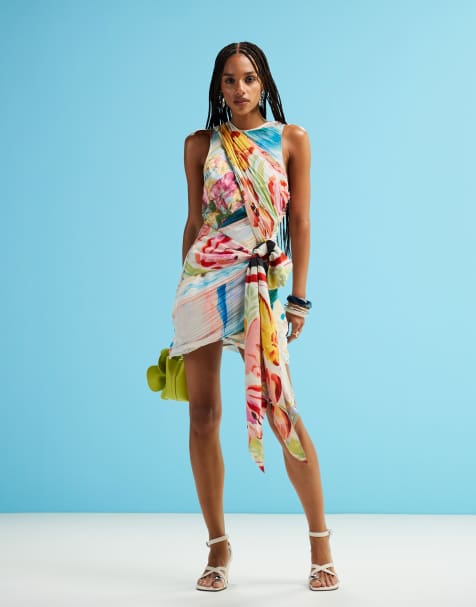 ASOS DESIGN mini scarf print tie detail dress