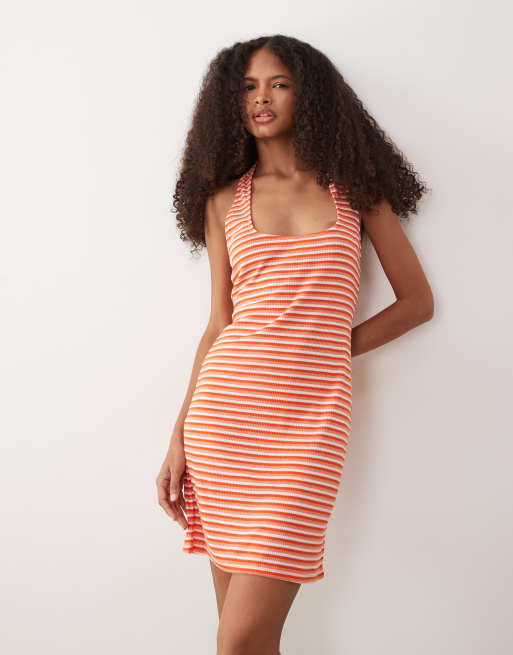 ASOS DESIGN – Sukienka mini z dekoltem typu halter w pomarańczowe paski, 3 z 4