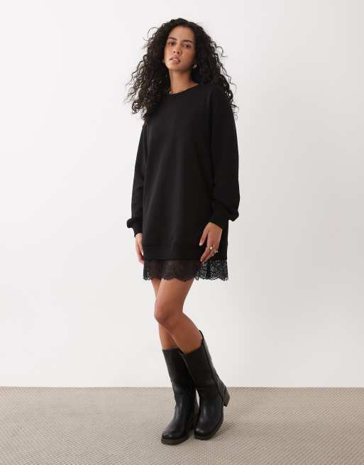 ASOS DESIGN sukienka mini z długim rękawem i koronką w czerni, 4 z 4