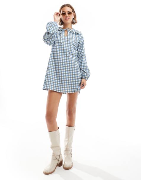 ASOS DESIGN – Sukienka mini z kołnierzem oversize we wzór w kratę - view 1