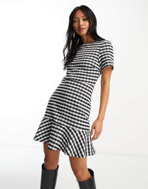 ASOS DESIGN – Sukienka mini z krótkimi rękawami, falbaną i żakardowym wzorem w kratkę vichy - view 1