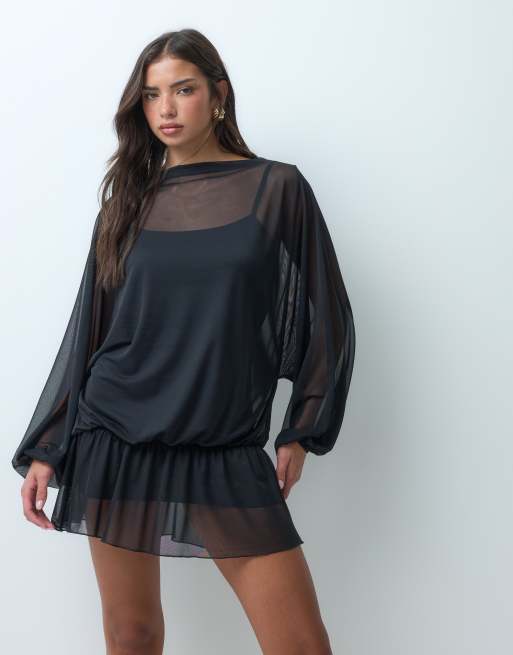 ASOS DESIGN sukienka mini z siateczki z drapowaniem w czerni, 4 z 5