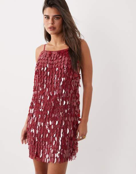 ASOS DESIGN sukienka mini ze zdobieniami z koralików w głębokiej czerwieni - view 1