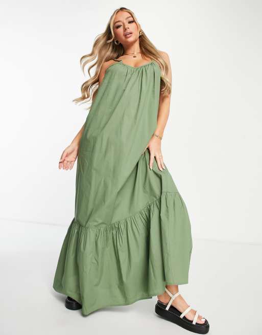 ASOS DESIGN – Sukienka plażowa maxi na ramiączkach w kolorze khaki