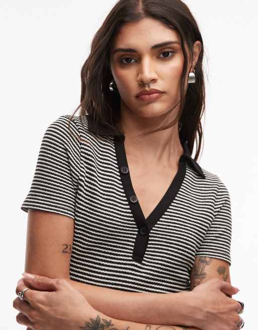 ASOS DESIGN – Sukienka polo mini z krótkimi rękawami i wzorem w paski, 3 z 4