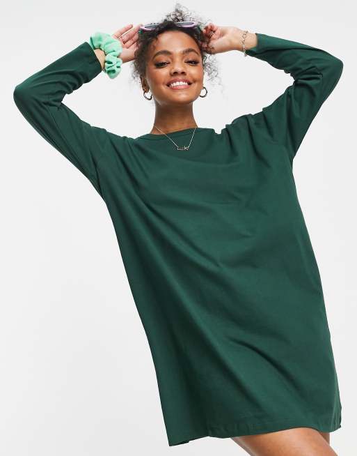 ASOS DESIGN – Sukienka t-shirtowa oversize z długimi rękawami w kolorze leśnej zieleni