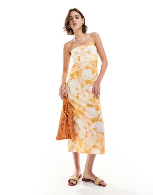 ASOS DESIGN – Sukienka z dekoltem bandeau we wzór w rozgwiazdy