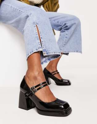 ASOS DESIGN - Sully - Babies mi-hautes à plateforme - Noir verni | ASOS