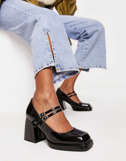 ASOS DESIGN – Sully – Czarne lakierowane buty na średnim obcasie i platformie 